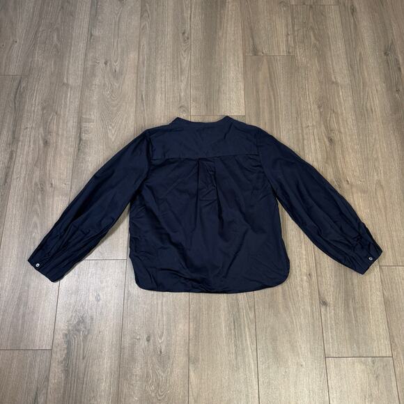 Madewell V-Neck Long-Sleeve Top SZ M Deep Indigo Pleated Sleeve Stretch Pullover - Picture 5 of 7